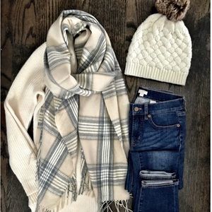 J. Crew Plaid Scarf with Pom-Pom Detail NWOT
